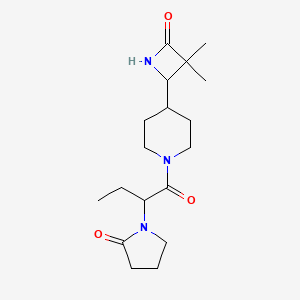 molecular formula C18H29N3O3 B2869923 1-[1-[4-(3,3-Dimethyl-4-oxoazetidin-2-yl)piperidin-1-yl]-1-oxobutan-2-yl]pyrrolidin-2-one CAS No. 1951627-90-9