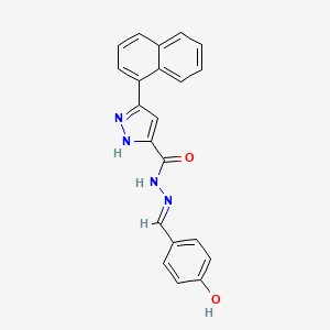 molecular formula C21H16N4O2 B2869928 (E)-N'-(4-hydroxybenzylidene)-3-(naphthalen-1-yl)-1H-pyrazole-5-carbohydrazide CAS No. 634888-13-4