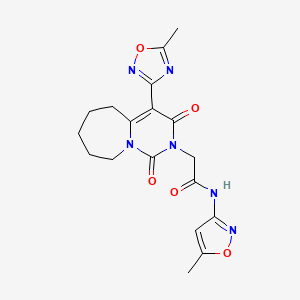molecular formula C18H20N6O5 B2869939 N-(5-methylisoxazol-3-yl)-2-[4-(5-methyl-1,2,4-oxadiazol-3-yl)-1,3-dioxo-3,5,6,7,8,9-hexahydropyrimido[1,6-a]azepin-2(1H)-yl]acetamide CAS No. 1775346-41-2