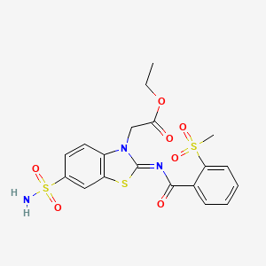 molecular formula C19H19N3O7S3 B2869962 (Z)-乙酰氨基-2-(2-((2-(甲磺酰)苯甲酰)亚氨基)-6-磺酰胺基苯并[d]噻唑-3(2H)-基)乙酸乙酯 CAS No. 887203-03-4