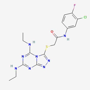 2-{[5,7-bis(ethylamino)[1,2,4]triazolo[4,3-a][1,3,5]triazin-3-yl]sulfanyl}-N-(3-chloro-4-fluorophenyl)acetamide