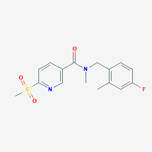 molecular formula C16H17FN2O3S B2869990 N-[(4-Fluoro-2-methylphenyl)methyl]-N-methyl-6-methylsulfonylpyridine-3-carboxamide CAS No. 2262391-90-0