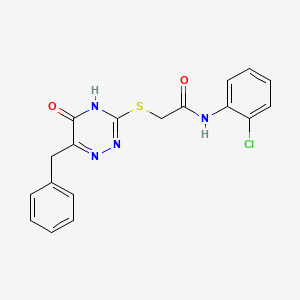 molecular formula C18H15ClN4O2S B2869993 2-((6-benzyl-5-oxo-4,5-dihydro-1,2,4-triazin-3-yl)thio)-N-(2-chlorophenyl)acetamide CAS No. 898611-93-3