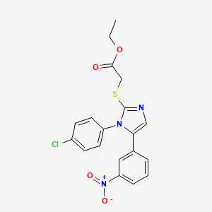 molecular formula C19H16ClN3O4S B2869998 ethyl 2-((1-(4-chlorophenyl)-5-(3-nitrophenyl)-1H-imidazol-2-yl)thio)acetate CAS No. 1226439-11-7