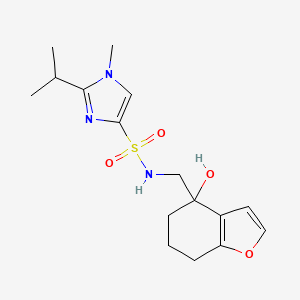 molecular formula C16H23N3O4S B2870032 N-((4-hydroxy-4,5,6,7-tetrahydrobenzofuran-4-yl)methyl)-2-isopropyl-1-methyl-1H-imidazole-4-sulfonamide CAS No. 2310103-66-1