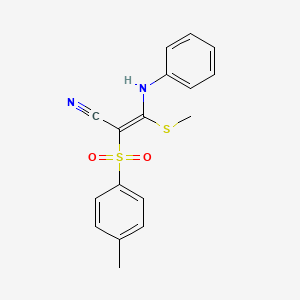 molecular formula C17H16N2O2S2 B2870033 (Z)-3-anilino-2-(4-methylphenyl)sulfonyl-3-methylsulfanylprop-2-enenitrile CAS No. 151991-27-4