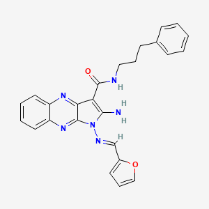 molecular formula C25H22N6O2 B2870035 (E)-2-amino-1-((furan-2-ylmethylene)amino)-N-(3-phenylpropyl)-1H-pyrrolo[2,3-b]quinoxaline-3-carboxamide CAS No. 840482-76-0