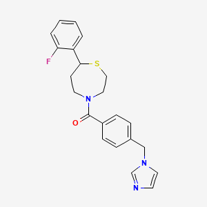 molecular formula C22H22FN3OS B2870054 (4-((1H-imidazol-1-yl)methyl)phenyl)(7-(2-fluorophenyl)-1,4-thiazepan-4-yl)methanone CAS No. 1704552-26-0