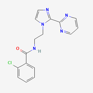 molecular formula C16H14ClN5O B2870057 2-chloro-N-(2-(2-(pyrimidin-2-yl)-1H-imidazol-1-yl)ethyl)benzamide CAS No. 1797085-82-5