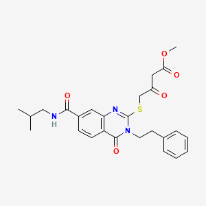molecular formula C26H29N3O5S B2870062 Methyl 4-((7-(isobutylcarbamoyl)-4-oxo-3-phenethyl-3,4-dihydroquinazolin-2-yl)thio)-3-oxobutanoate CAS No. 946323-06-4