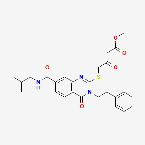 molecular formula C26H29N3O5S B2870062 4-((7-(异丁基氨基羰基)-4-氧代-3-苯乙基-3,4-二氢喹唑啉-2-基)硫代)-3-氧代丁酸甲酯 CAS No. 946323-06-4