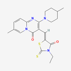 molecular formula C21H24N4O2S2 B2870063 (Z)-3-ethyl-5-((7-methyl-2-(4-methylpiperidin-1-yl)-4-oxo-4H-pyrido[1,2-a]pyrimidin-3-yl)methylene)-2-thioxothiazolidin-4-one CAS No. 381710-63-0