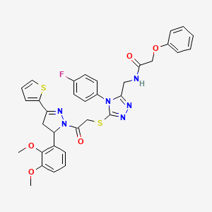 N-[[5-[2-[3-(2,3-dimethoxyphenyl)-5-thiophen-2-yl-3,4-dihydropyrazol-2-yl]-2-oxoethyl]sulfanyl-4-(4-fluorophenyl)-1,2,4-triazol-3-yl]methyl]-2-phenoxyacetamide