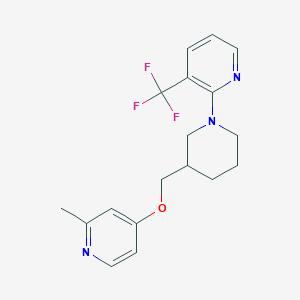 molecular formula C18H20F3N3O B2870092 2-Methyl-4-[[1-[3-(trifluoromethyl)pyridin-2-yl]piperidin-3-yl]methoxy]pyridine CAS No. 2380056-53-9