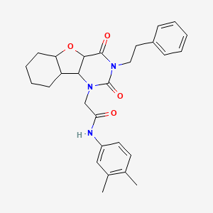 N-(3,4-dimethylphenyl)-2-[4,6-dioxo-5-(2-phenylethyl)-8-oxa-3,5-diazatricyclo[7.4.0.0^{2,7}]trideca-1(9),2(7),10,12-tetraen-3-yl]acetamide