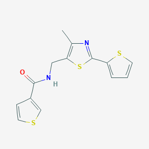 molecular formula C14H12N2OS3 B2870135 N-((4-methyl-2-(thiophen-2-yl)thiazol-5-yl)methyl)thiophene-3-carboxamide CAS No. 1421477-71-5