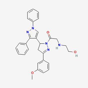 molecular formula C29H29N5O3 B2870148 2-((2-hydroxyethyl)amino)-1-(5-(3-methoxyphenyl)-1',3'-diphenyl-3,4-dihydro-1'H,2H-[3,4'-bipyrazol]-2-yl)ethanone CAS No. 1017500-04-7