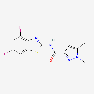 molecular formula C13H10F2N4OS B2870161 N-(4,6-difluorobenzo[d]thiazol-2-yl)-1,5-dimethyl-1H-pyrazole-3-carboxamide CAS No. 1013770-89-2