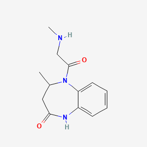 molecular formula C13H17N3O2 B2870167 4-methyl-5-[(methylamino)acetyl]-1,3,4,5-tetrahydro-2H-1,5-benzodiazepin-2-one CAS No. 923208-45-1