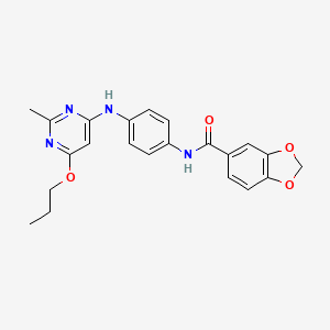 molecular formula C22H22N4O4 B2870182 N-(4-((2-methyl-6-propoxypyrimidin-4-yl)amino)phenyl)benzo[d][1,3]dioxole-5-carboxamide CAS No. 946234-39-5