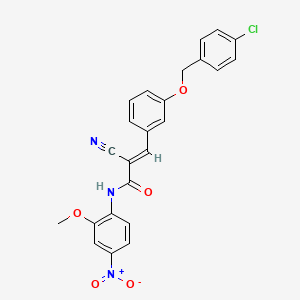 molecular formula C24H18ClN3O5 B2870183 (E)-3-[3-[(4-chlorophenyl)methoxy]phenyl]-2-cyano-N-(2-methoxy-4-nitrophenyl)prop-2-enamide CAS No. 380561-92-2
