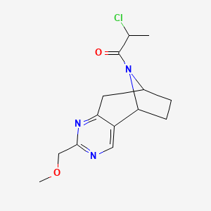 molecular formula C14H18ClN3O2 B2870210 2-Chloro-1-[5-(methoxymethyl)-4,6,12-triazatricyclo[7.2.1.02,7]dodeca-2,4,6-trien-12-yl]propan-1-one CAS No. 2411253-92-2