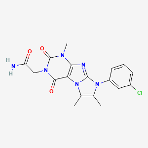 molecular formula C18H17ClN6O3 B2870226 2-[6-(3-Chlorophenyl)-4,7,8-trimethyl-1,3-dioxopurino[7,8-a]imidazol-2-yl]acetamide CAS No. 876670-67-6