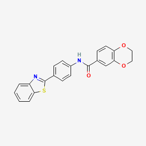 molecular formula C22H16N2O3S B2870249 N-[4-(1,3-benzothiazol-2-yl)phenyl]-2,3-dihydro-1,4-benzodioxine-6-carboxamide CAS No. 328951-28-6