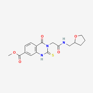 molecular formula C17H19N3O5S B2870291 Methyl 4-oxo-3-(2-oxo-2-(((tetrahydrofuran-2-yl)methyl)amino)ethyl)-2-thioxo-1,2,3,4-tetrahydroquinazoline-7-carboxylate CAS No. 946353-14-6