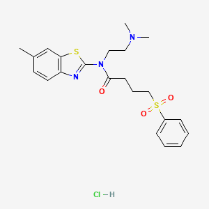 molecular formula C22H28ClN3O3S2 B2870312 N-(2-(dimethylamino)ethyl)-N-(6-methylbenzo[d]thiazol-2-yl)-4-(phenylsulfonyl)butanamide hydrochloride CAS No. 1216482-17-5