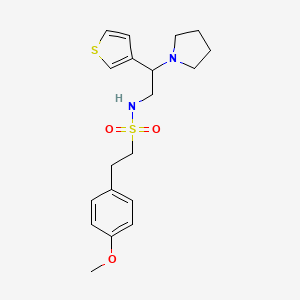 molecular formula C19H26N2O3S2 B2870313 2-(4-methoxyphenyl)-N-(2-(pyrrolidin-1-yl)-2-(thiophen-3-yl)ethyl)ethanesulfonamide CAS No. 954702-88-6