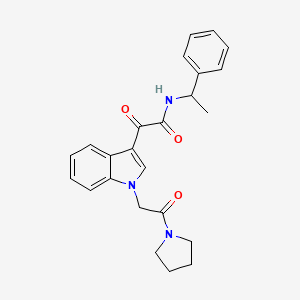 2-oxo-2-(1-(2-oxo-2-(pyrrolidin-1-yl)ethyl)-1H-indol-3-yl)-N-(1-phenylethyl)acetamide