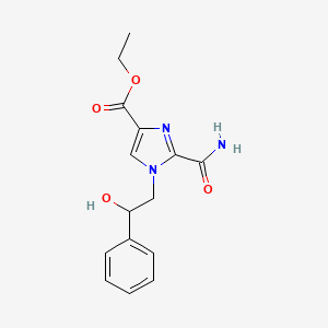 molecular formula C15H17N3O4 B2870318 ethyl 2-(aminocarbonyl)-1-(2-hydroxy-2-phenylethyl)-1H-imidazole-4-carboxylate CAS No. 2061148-72-7