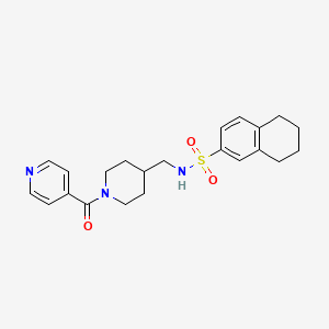 molecular formula C22H27N3O3S B2870333 N-((1-isonicotinoylpiperidin-4-yl)methyl)-5,6,7,8-tetrahydronaphthalene-2-sulfonamide CAS No. 1396712-02-9