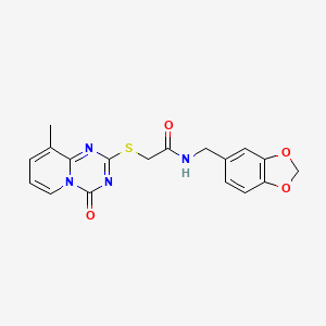 molecular formula C18H16N4O4S B2870335 N-(1,3-benzodioxol-5-ylmethyl)-2-(9-methyl-4-oxopyrido[1,2-a][1,3,5]triazin-2-yl)sulfanylacetamide CAS No. 896342-23-7