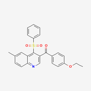 molecular formula C25H21NO4S B2870344 (4-Ethoxyphenyl)(6-methyl-4-(phenylsulfonyl)quinolin-3-yl)methanone CAS No. 872206-13-8