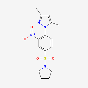 molecular formula C15H18N4O4S B2870378 3,5-dimethyl-1-[2-nitro-4-(pyrrolidine-1-sulfonyl)phenyl]-1H-pyrazole CAS No. 926240-55-3