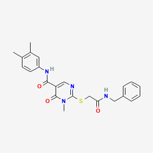 molecular formula C23H24N4O3S B2870385 2-((2-(benzylamino)-2-oxoethyl)thio)-N-(3,4-dimethylphenyl)-1-methyl-6-oxo-1,6-dihydropyrimidine-5-carboxamide CAS No. 878064-86-9