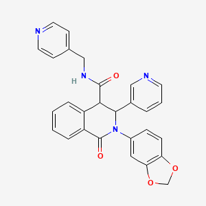 molecular formula C28H22N4O4 B2870395 2-(1,3-benzodioxol-5-yl)-1-oxo-3-pyridin-3-yl-N-(pyridin-4-ylmethyl)-3,4-dihydroisoquinoline-4-carboxamide CAS No. 1022390-58-4