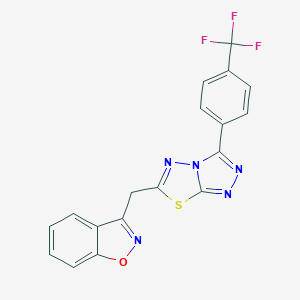 molecular formula C18H10F3N5OS B287040 3-({3-[4-(Trifluoromethyl)phenyl][1,2,4]triazolo[3,4-b][1,3,4]thiadiazol-6-yl}methyl)-1,2-benzisoxazole 