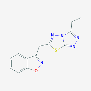 molecular formula C13H11N5OS B287042 3-[(3-Ethyl-[1,2,4]triazolo[3,4-b][1,3,4]thiadiazol-6-yl)methyl]-1,2-benzoxazole 