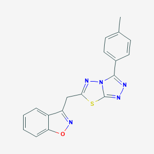 molecular formula C18H13N5OS B287044 3-{[3-(4-Methylphenyl)[1,2,4]triazolo[3,4-b][1,3,4]thiadiazol-6-yl]methyl}-1,2-benzisoxazole 