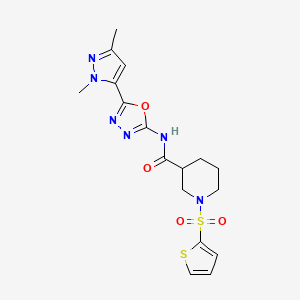 molecular formula C17H20N6O4S2 B2870458 N-(5-(1,3-dimethyl-1H-pyrazol-5-yl)-1,3,4-oxadiazol-2-yl)-1-(thiophen-2-ylsulfonyl)piperidine-3-carboxamide CAS No. 1171423-60-1