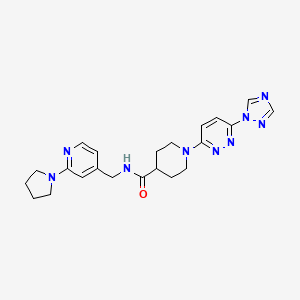 molecular formula C22H27N9O B2870471 1-(6-(1H-1,2,4-triazol-1-yl)pyridazin-3-yl)-N-((2-(pyrrolidin-1-yl)pyridin-4-yl)methyl)piperidine-4-carboxamide CAS No. 1706217-59-5