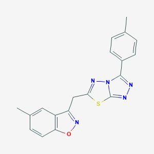 molecular formula C19H15N5OS B287050 5-Methyl-3-{[3-(4-methylphenyl)[1,2,4]triazolo[3,4-b][1,3,4]thiadiazol-6-yl]methyl}-1,2-benzisoxazole 