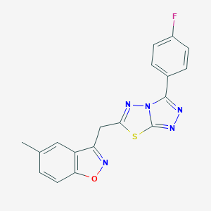 molecular formula C18H12FN5OS B287051 3-{[3-(4-Fluorophenyl)[1,2,4]triazolo[3,4-b][1,3,4]thiadiazol-6-yl]methyl}-5-methyl-1,2-benzisoxazole 