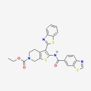 molecular formula C25H20N4O3S3 B2870514 ethyl 3-(benzo[d]thiazol-2-yl)-2-(benzo[d]thiazole-6-carboxamido)-4,5-dihydrothieno[2,3-c]pyridine-6(7H)-carboxylate CAS No. 887222-89-1