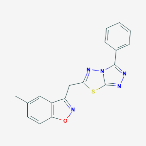 molecular formula C18H13N5OS B287052 5-Methyl-3-[(3-phenyl[1,2,4]triazolo[3,4-b][1,3,4]thiadiazol-6-yl)methyl]-1,2-benzisoxazole 