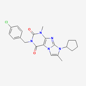 molecular formula C21H22ClN5O2 B2870528 2-[(4-Chlorophenyl)methyl]-6-cyclopentyl-4,7-dimethylpurino[7,8-a]imidazole-1,3-dione CAS No. 887671-92-3