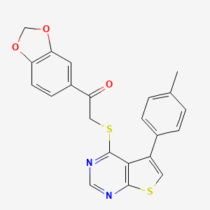 molecular formula C22H16N2O3S2 B2870530 1-(1,3-Benzodioxol-5-yl)-2-[5-(4-methylphenyl)thieno[2,3-d]pyrimidin-4-yl]sulfanylethanone CAS No. 727689-33-0